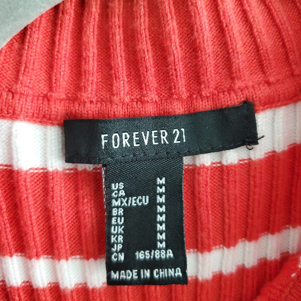 Forever 21 Ribbed Knit Mock Neck 70s Stripe Retro Sleeveless Sweater Tank Top - Picture 3 of 6